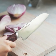 日本霜山 紅彩木柄高碳鋼三德刀-29.5cm