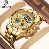 LIGE แบรนด์ย่อย FOXBOX ใหม่นาฬิกาผู้ชาย จอแสดงผลคู่สแตนเลสกีฬานาฬิกาผู้ชายข้อมือนาฬิกากันน้ำวันที่นา