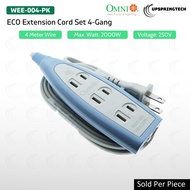 OMNI WEE-004-PK 4-Gang Extension Cord Set – 4 m Wire, 2,000 W / 15 A Rated, 250 V