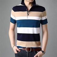 WZHZJ Fashion Men Polo Shirt Cotton Striped Summer T Shirt Clothes Casual Multi-color Short Sleeve Polo Shirt Men Tops (Color : A, Size : M code)