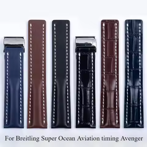 Italian Soft and Skin Friendly Genuine Leather Watch Strap for Breitling Super Ocean Aviation Timing