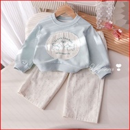 GC1 Girls' Spring and Autumn Suits Cute Embroidered Patch Sweatshirt Floral Loose Straight Pants Sui