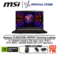 MSI Katana 15 B12VGK-047MY Gaming Laptop ( I7-12650H 16GD5 1TBSSD / RTX4070 8GD6 / 15.6" IPS FHD 144Hz / WIN11H )