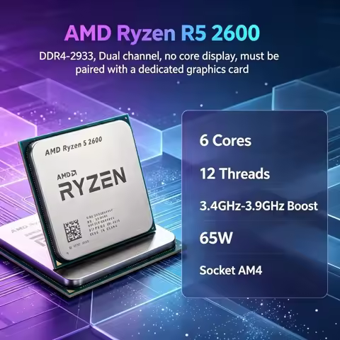 AMD Ryzen 5 2600 R5 2600 CPU 3.4GHz 6-Core 12-Thread 65W Wraith Stealth Cooler Ready AM4 Desktop