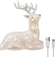 Gloworm YKL-1016, 21.5CM Reindeer with Acrylic Battery Box, 20 Warm White LEDs, 6H Timer Dual Power