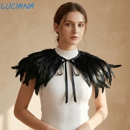 LUCIANA Feather Shawl, Adjustable Luxury Feather Shrug Shawl, Costume Punk Gothic Capes Shoulder Fak