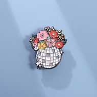 Creative Disco Flower Pot Enamel Pins Brooches Cartoon Flowers Brooch Badges Metal Lapel Pin Jewelry Gifts for Friends