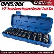 10PCS(8mm - 24mm)Long Impact Socket Set Black Deep Box Set Tool Set Socket Wrench Set Tool Impact Wr