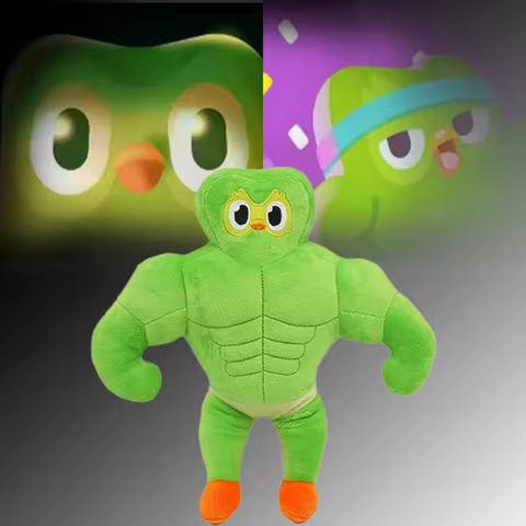 New 25CM Duolingo Muscular Owl Plush Toys Cartoon Cute Soft Stuffed Pillow Dolls Room Cushion Birthd