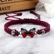 【Ready stock】Red Rope Flat Knot Couple Bracelet Hand-woven Electroplating Hand Rope Male Female Girl