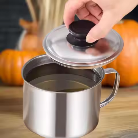 Stainless Steel Oil Strainer Pot Container Jug Storage Can With Filter With Base Cooking Oil Pot For