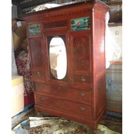古董檜木玻璃畫矮衣櫥