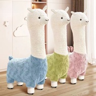Alpaca Seat with Wheels, Trendy Roller Stool, Large Plush Giraffe Stool, Cute