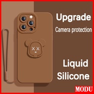 MODU Casing Xiaomi Redmi Note 11 11S 11T 10C 10 10S 9T 9i 9A 9 9S 8 8T 8A Pro POCO X4 M4 M3 X3 M2 Pro GT Bear Head Stand Free Lanyard Silicone Phone Case