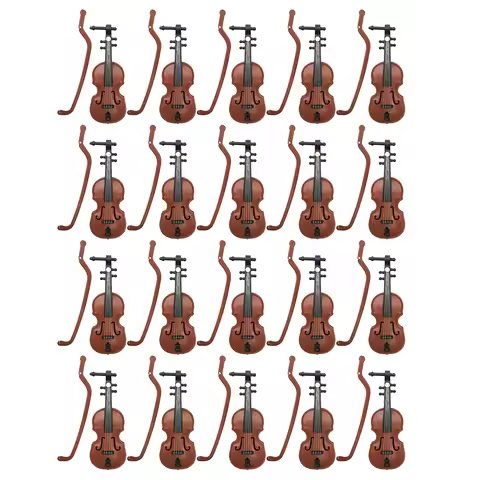 20 Sets Mini Violin Desk Topper Violin Crafts Desktop Wooden Violin Model Miniature Violin Plastic M