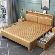 HY/🏮Solid Wood Bed Modern Minimalist Master Bedroom Double Bed1.8High Box Drawer1.5M Wooden Bed Economical Solid Storage