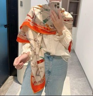 💜愛馬仕 Hermès 絲絨雙面羊絨圍巾