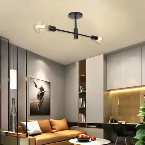 Retro Industrial Iron Material 2Heads LED Ceiling Lamp Home Luminaire Modern Living Room Light E27 D