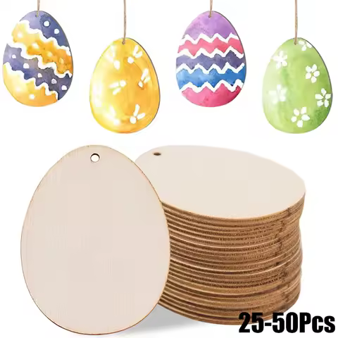30-80mm Wooden Easter Eggs Kids DIY Painting Crafts Blank Bunny Eggs Wood Chips Happy Easter Party H