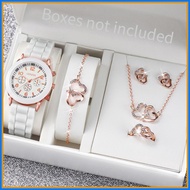 ✟ ∳ ➨    Geneva Ladies Watch Fashion Silicone Strap Quartz Wrist Watch+Double Love Jewelry Set