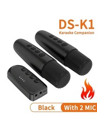Ds-k1無線k歌伴侶 Bt5.3動圈音頻麥克風 Ktv Dsp混音系統 3.5mm Aux Type-c擴音機主機hifi立體聲環繞聲,適用於有線揚聲器/汽車套裝/pc/電視/投影機/手機 (含雙麥克風)