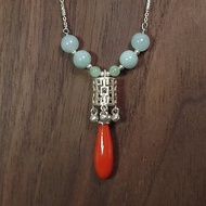 墜子 天然 阿卡 紅珊瑚 翡翠珠 水草瑪瑙 宮燈造型 925銀飾 項鍊