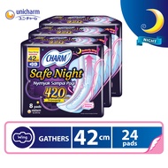 CHARM Pembalut Safe Night 42cm Pelindung Samping 8 pads - 3 pack
