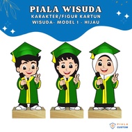 Model 1 Hijau Tatakan Kayu Plakat Piala Wisuda Akrilik Anak TK / PAUD