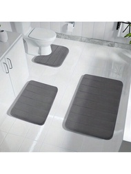 3入組簡約經典純色條紋設計記憶海綿吸水防滑浴室墊套裝,可機洗