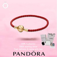 AF8 （48）New PANDORA Gold Plated Serier Moments Red Woven Leather Bracelet (Includes a beautifully pa