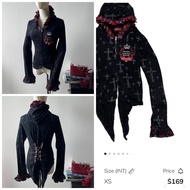 Bodyline Gothic Cross Print Hoodie Jcket XS – ruffle trim lace-up back minor wear