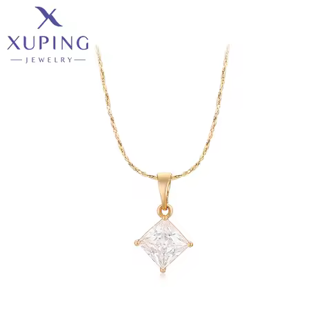 Xuping Jewelry New Arrival Square Stone Pendant Necklace of Gold Color Women Exquisite Gift X0008050