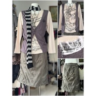 [2hand_thrift] Set: branded cotton shirt size 160 (S M ok), XS skirt