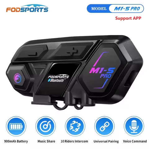 Fodsports M1-S Pro Motorcycle Intercom Bluetooth Helmet Headset 10 Riders 2000M Communicator BT Inte