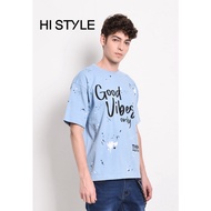 HI STYLE Men Oversized Fashion Tee Short Sleeve - Light Blue  / Tee Besar Lengan Pendek Lelaki - Bir