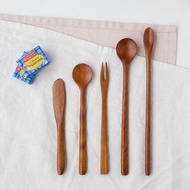 korea  Nikot Wood Teaspoon Tea Fork Butter Knife Long Spoon
