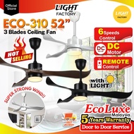 ECOLUXE 52" 3 Blades 3 Color LED Ceiling Fan/ALPHA VANNUS VC1 DC Remote Ceiling Fan/ ECOLUXE 42" Baby Fan Kipas Siling风扇