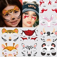 8 Sheets Animal Face Temporary Tattoos Halloween Tiger Spider Rabbit Panda Tattoos Stickers for Girl