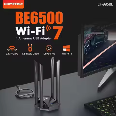 Comfast WIFI7 6500Mbps USB WIFI Adapter WIFI6 5400Mbps 4 Antennas Wireless Network Card Wifi Antenna