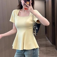 快速出货魚尾 上衣 女 百搭 顯瘦 夏季 女裝 2025 新款 大碼女裝上衣 Top women's versatile plus size slimming effect 收腰短袖T恤大码女士辣妹装