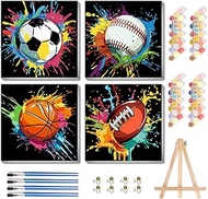 bleihum 4 Pack Paint by Numbers Kit for Kids with Frame Wooden Easel, Easy Paint by Number Kids Spor
