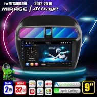 จอแอนดรอย จอ android ติดรถยนต์ IPS QLED แท้ 9นิ้ว MITSUBISHI MIRAGE ATTRAGE RAM2 RAM4 Apple Carplay แบ่ง2จอได้ Android WIFI GPS ปลั๊กตรงรุ่น แถมกล้องมองหลัง วิทยุติดรถยนต์