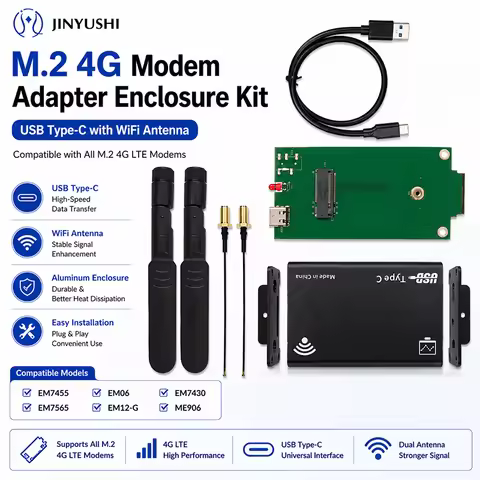 M.2 4G Modem Adapter Enclosure Kit USB Type-C with WiFi Antenna for EM7455 EM7565 EM06 EM12-G EM7430