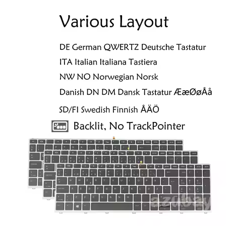 Backlit Laptop Keyboard for HP Probook 650 G4 G5, 450 G5, 455 G5, 470 G5 German QWERTZ Italian Norwe