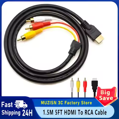 1.5M 5FT HDMI-Compatible Av Male To 3 RCA Conversion TV Set-Box DV DVD Audio Video Cable to 3rca Dig