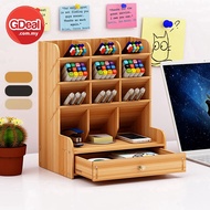 GDeal Office Student Desktop Multi Layer Pen Holder Wooden Desk Organizer Stationery Storage With Dr
