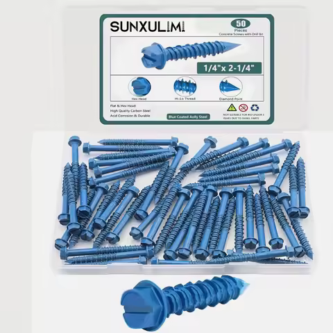 1/4 inch x 2-1/4 concrete screw combination kit, with hexagonal head concrete screws or wood screws,