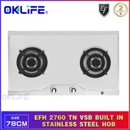 [OKLIFE]EFH 2760 TN VSB EF 78cm 2 Burner Stainless Steel Cooker Hob Gas Stove