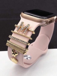 1入組飾兼容 Apple 錶帶 8 7 6 3 SE 水鑽珠寶心形吊飾配件兼容三星/華為錶帶 20/22 毫米手錶手鍊智能錶帶配件