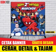 Cetak Banner ultah spiderman / Spanduk Ulang Tahun Ultah Anak laki laki karakter SPIDERMAN bisa deng